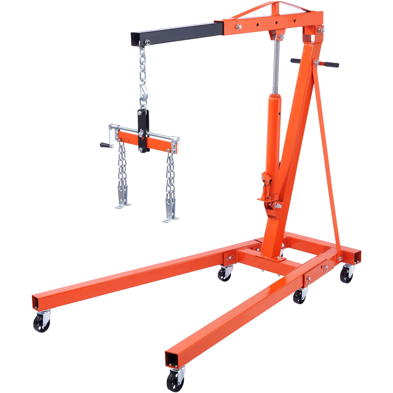 BENTISM 2T Folding Engine Crane Movable Engine Hoist with Load Leveler 4400 lbs/2 ton Heavy-Duty Cherry Picker Shop Crane Adjustable Boom Engine Crane