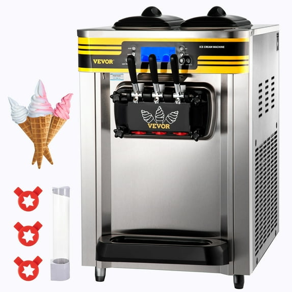 BENTISM Máquina para Hacer Helados Comercial, Rendimiento de 22-30 L/h, Máquina para Servir Suave con Encimera de 2350 W con Tolva de 2x6 L, Panel LCD de 2 L, Alarma de Falta de Hinchamiento, Máquina para Hacer Yogur Congelado para Bar de Snacks de Restaurante