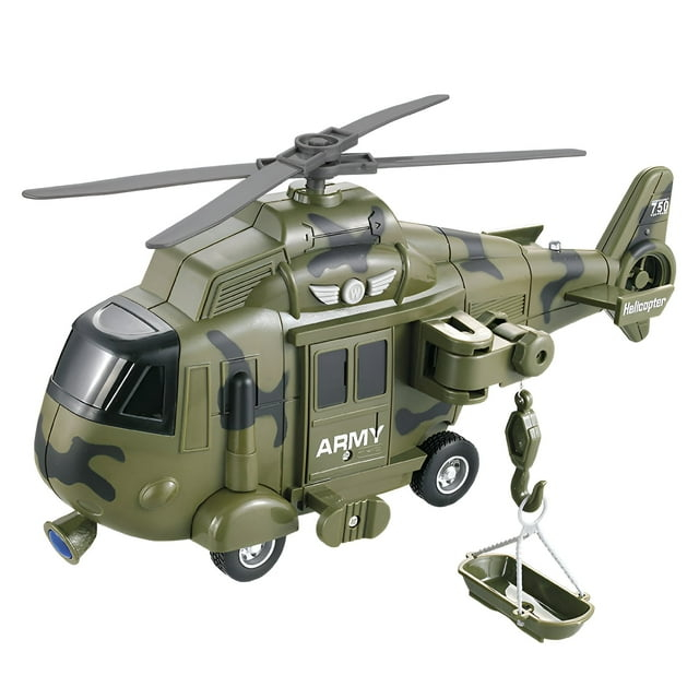 Military Helicopter Toy with Lights and Sound Sirens,Friction Powered Boys Army Toys,Rescue Vehicles Toys for Kids Aged 3 and Up