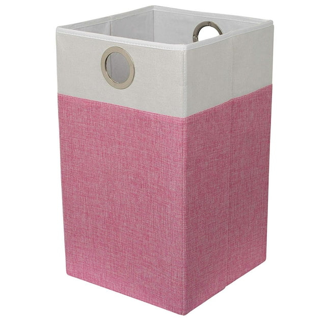 BIRDROCK HOME Folding Cloth Laundry Hamper with Handles | Dirty Clothes Sorter | Easy Storage | Collapsible | Pink and White