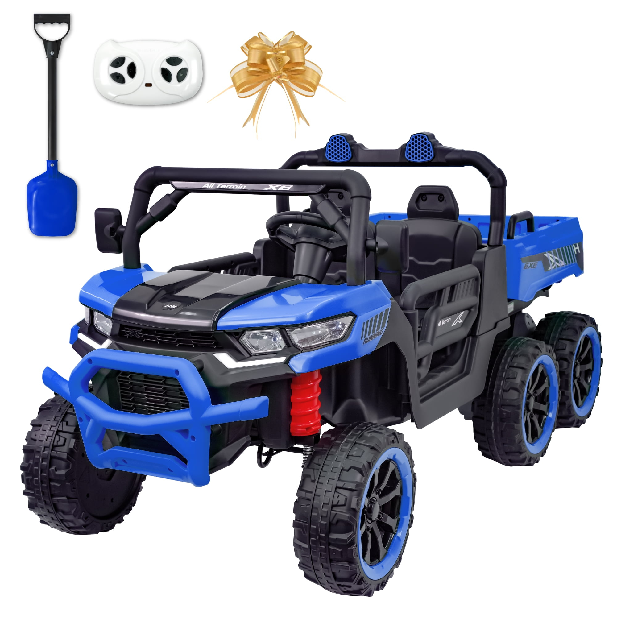 VIBESPARK 24 Volt Ride on Toys with Dump Bed, 2-Seater Ride on Dump Truck, 2×200W Electric Car for Kids Ride on UTV w/ Remote Control, Shovel, Bluetooth, Music, LED Light, 5MPH, Blue
