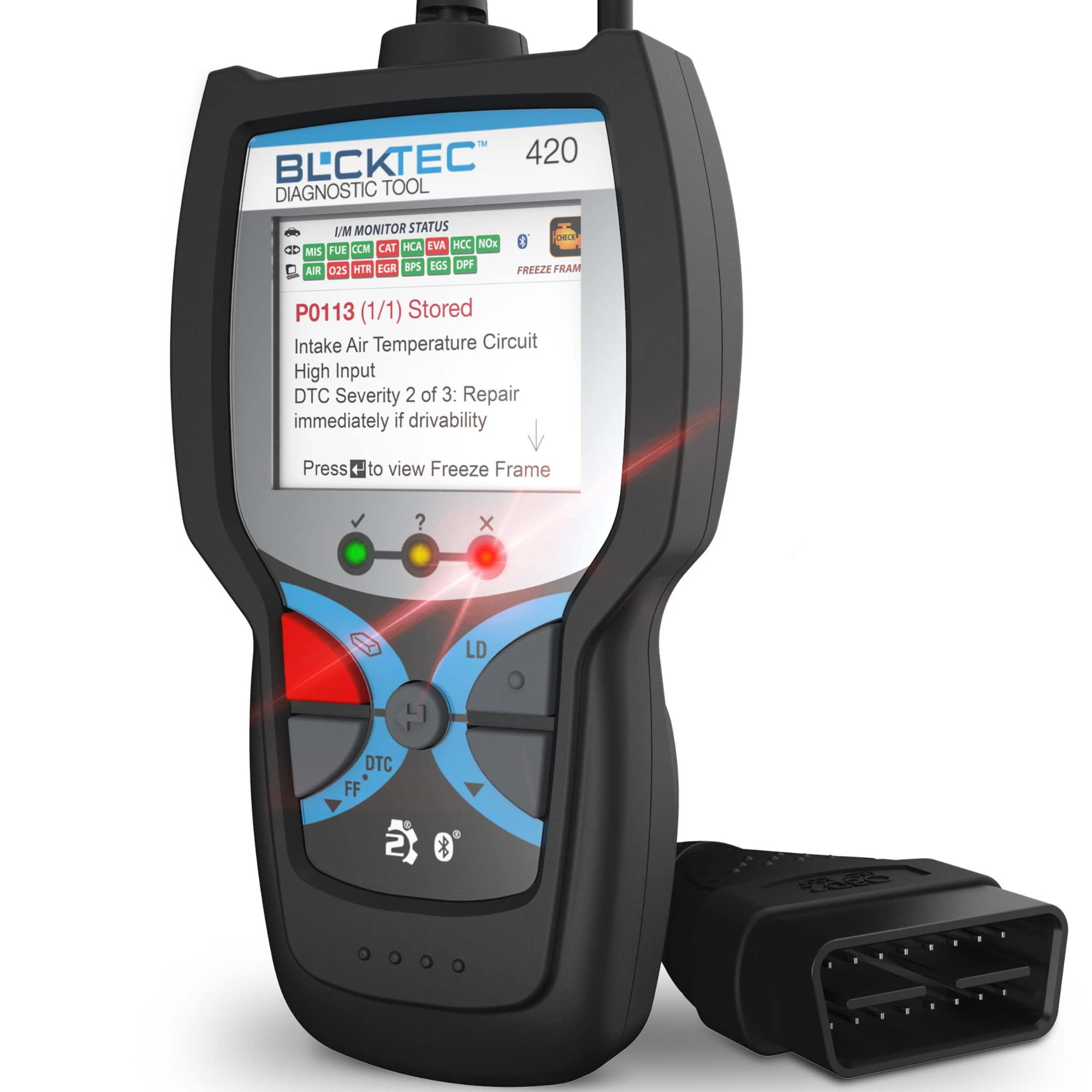 BLCKTEC 420 Bluetooth OBD2 Scanner Diagnostic Tool - Vehicle Code Reader for Car - Clears Check Engine Light - Comes with Premium OBD App On IOS & Android - Works For All Cars 1996 & Newer C47