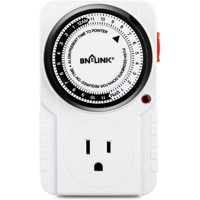 BN-LINK 24 Hour Plug-in Mechanical Timer Outlet, 3 Prong Light Timer, for Grounded Aquarium, Grow Light, Hydroponics, Pets, UL Listed