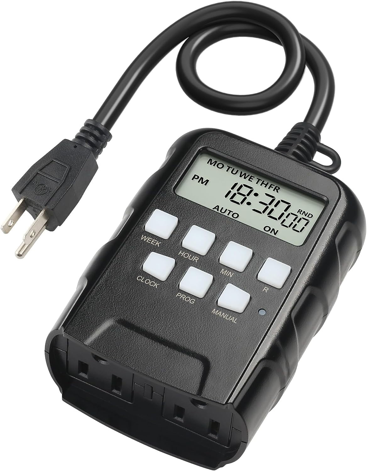 BN-LINK 7 Day Outdoor Heavy Duty Digital Programmable Timer, Outdoor Timer Outlet Waterproof, Grounded Electrical Outlets for Christmas Lights Lamps Ponds, 1875W 1/2HP, ETL Listed