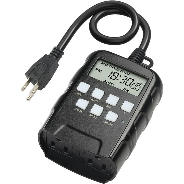 BN-LINK 7 Day Outdoor Heavy Duty Digital Programmable Timer, Outdoor Timer Outlet Waterproof, Grounded Electrical Outlets for Christmas Lights Lamps Ponds, 1875W 1/2HP, ETL Listed