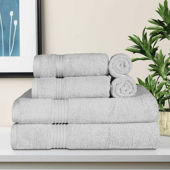 Superior Egyptian Cotton Absorbent 6-Piece, Silver, Towel Set