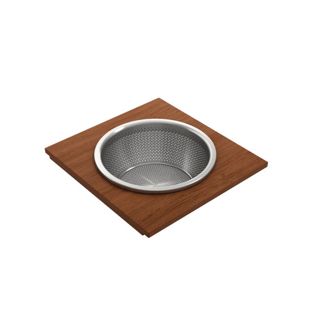 BOCCHI 2320 0014 Wood Board w Large Round Stainless Steel Mixing Bowl & Colander