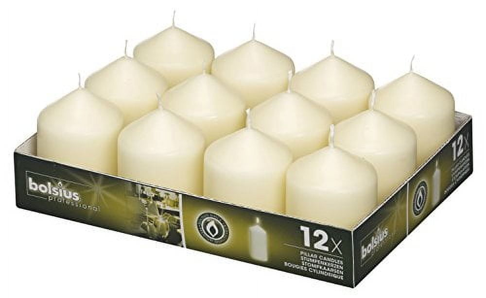 BOLSIUS Ivory Pillar Candles 2.3 X 3" Set Of 12 - Unscented Long 16 HOUR Slow Burning Dripless Smokeless Pillar Candles for Wedding Spa Home Party Decor - Bulk Small Ivory Pillar Candles