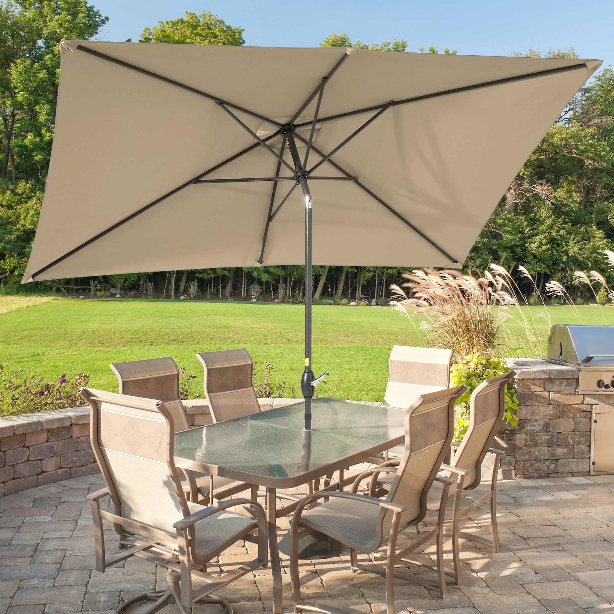BONOSUKI  Aluminum 10 x 6.5ft Patio Market Umbrella,Tilt and Crank Beige