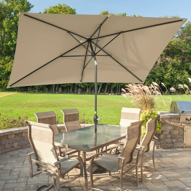 BONOSUKI  Aluminum 10 x 6.5ft Patio Market Umbrella,Tilt and Crank Beige