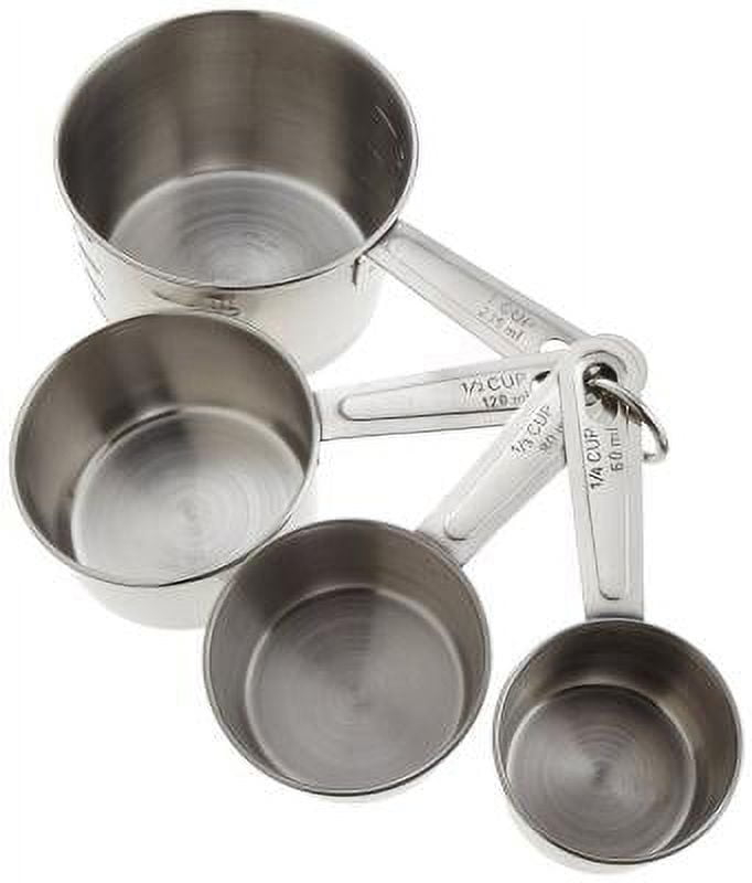 Huarll Holiday Clearance Measuring Tools, 4 Piece Stainless Measuring Cup Set With Storage Ring Silver, 4-Piece Measuring Cup and Spoon Set Silver