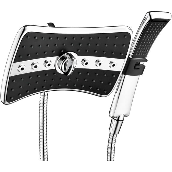 BRIGHT SHOWERS Dual Shower Head Combo Set, Handheld Showerhead Rainfall Shower Head Combo with Black Face, 60 Inch Long Stainless Steel Shower Hose, Chrome
