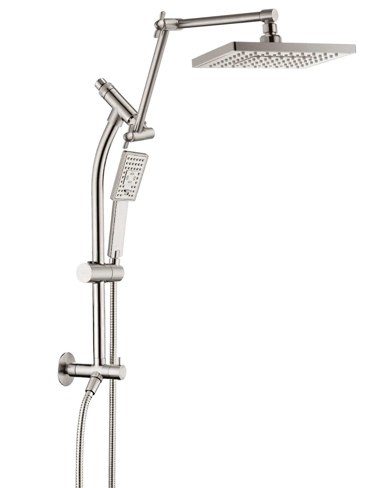 BRIGHT SHOWERS Rain Shower Heads System, Rainfall Shower Head with Handheld Spray Combo Includes Solid Brass Slide Bar, Height Adjustable Holder, Shower Extension Arm and 60" Hose, Brushed Nickel