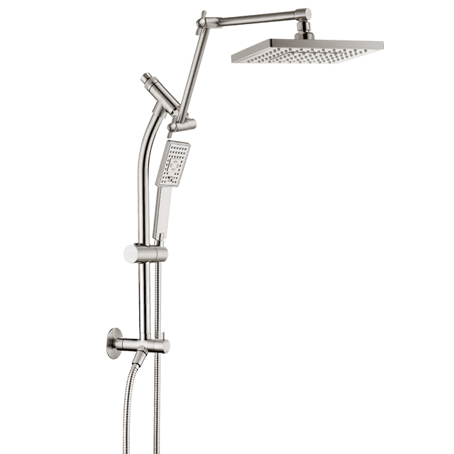 BRIGHT SHOWERS Rain Shower Heads System, Rainfall Shower Head with Handheld Spray Combo Includes Solid Brass Slide Bar, Height Adjustable Holder, Shower Extension Arm and 60" Hose, Brushed Nickel