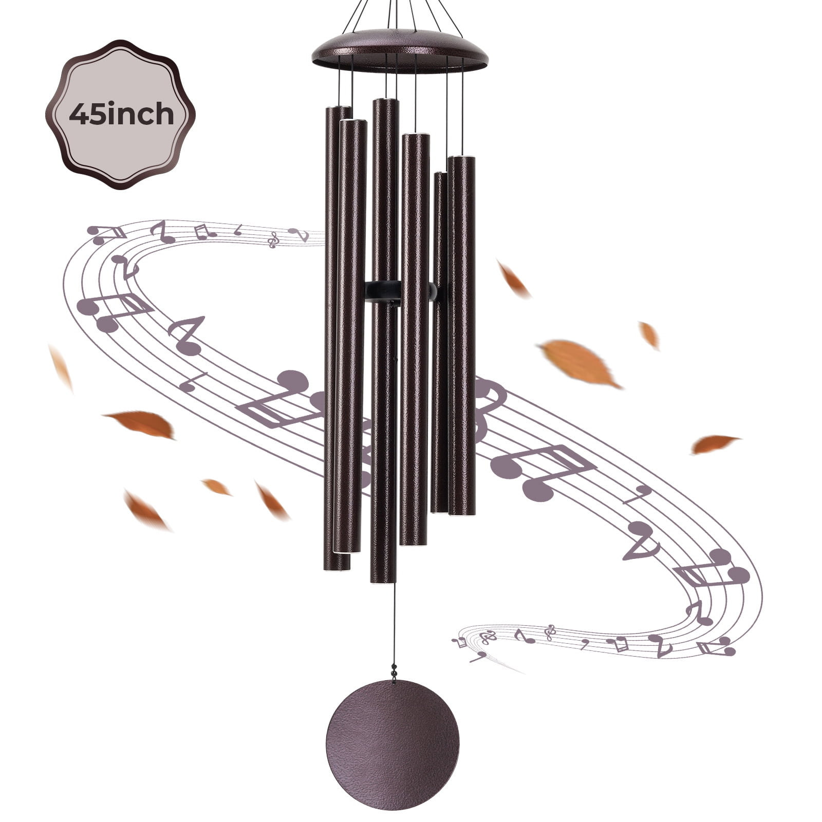 BSHAPPLUS® 45" Wind Chimes for Outside, Heavy Duty Wind Chimes,Memorial Wind Chimes with 6 Large Deep Tone Aluminum Tubes for loss of loved one,Home Garden Hanging Decor,Brown