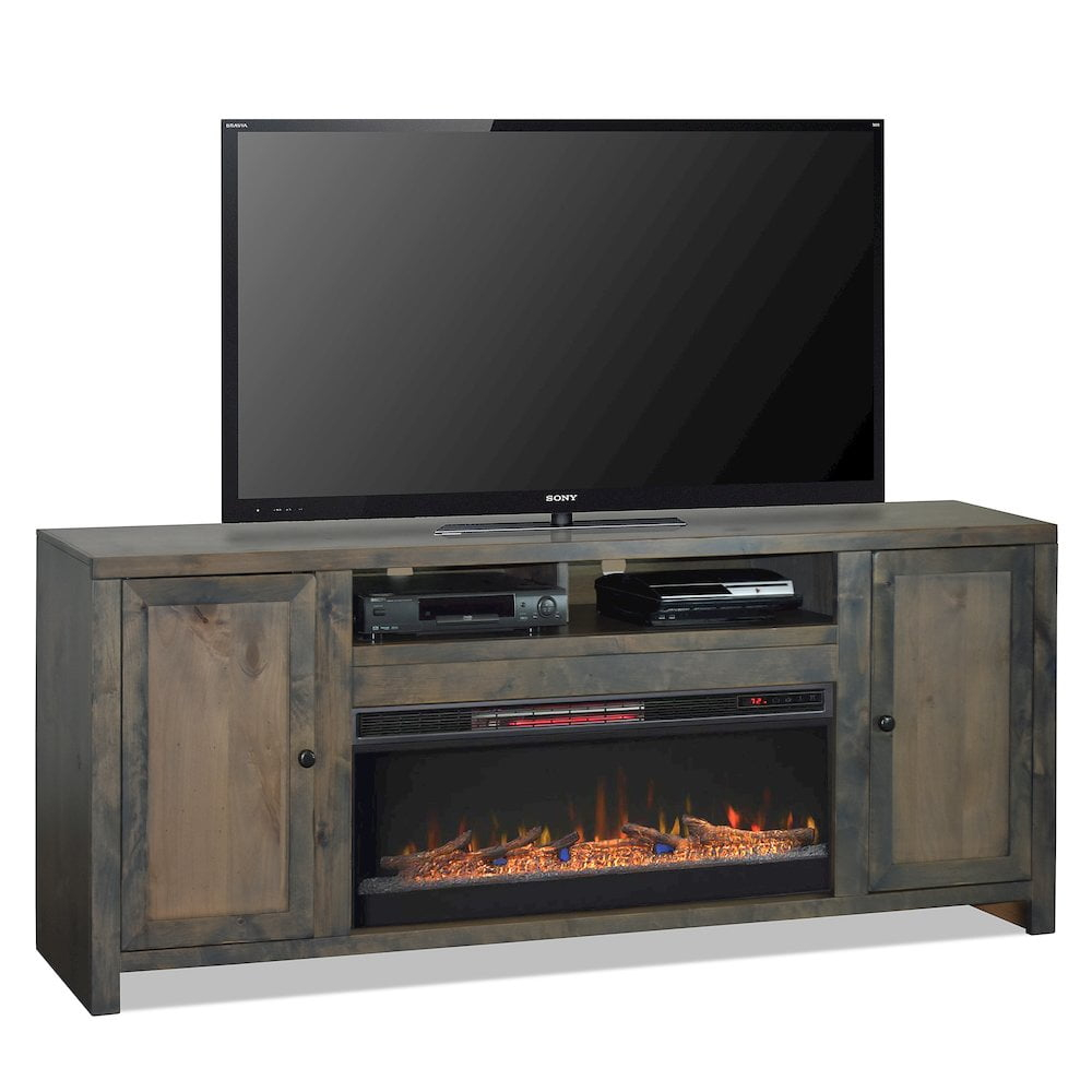 Bridgevine Home  Joshua Creek 83 inch Electric Fireplace TV Stand for TVs up to 95 inches, Barnwood Finish