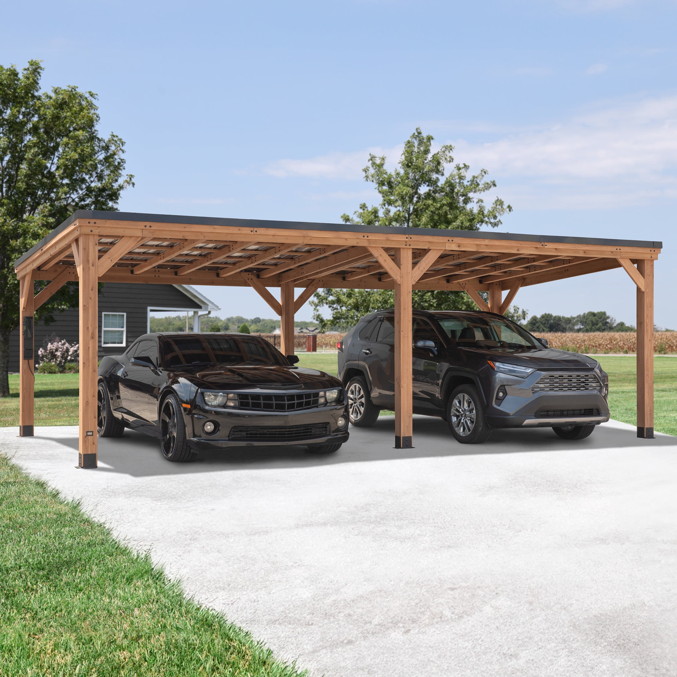 Backyard Discovery Arcadia 24'x12' Cedar Wood Gazebo, Galvanized Steel Roof, PowerPort