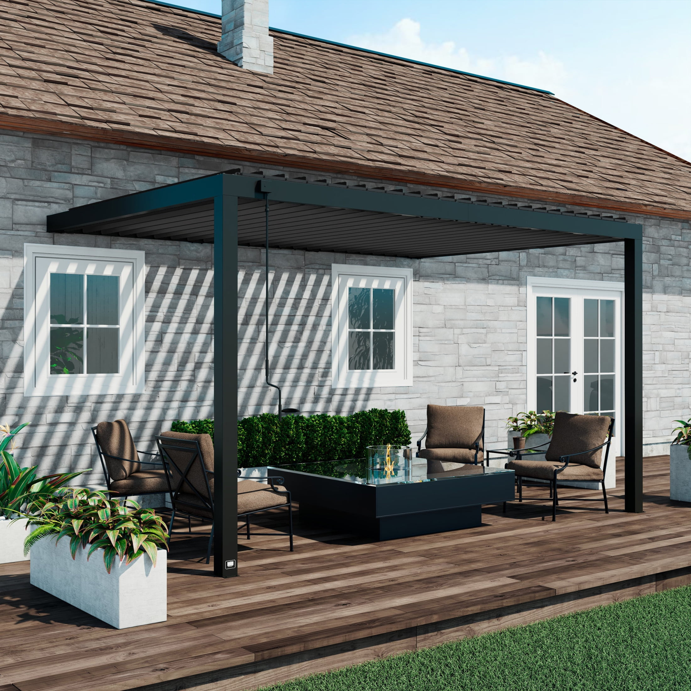 Backyard Discovery Evanston 14'x10' Steel Wall-Mounted Louvered Pergola, Adjustable Roof