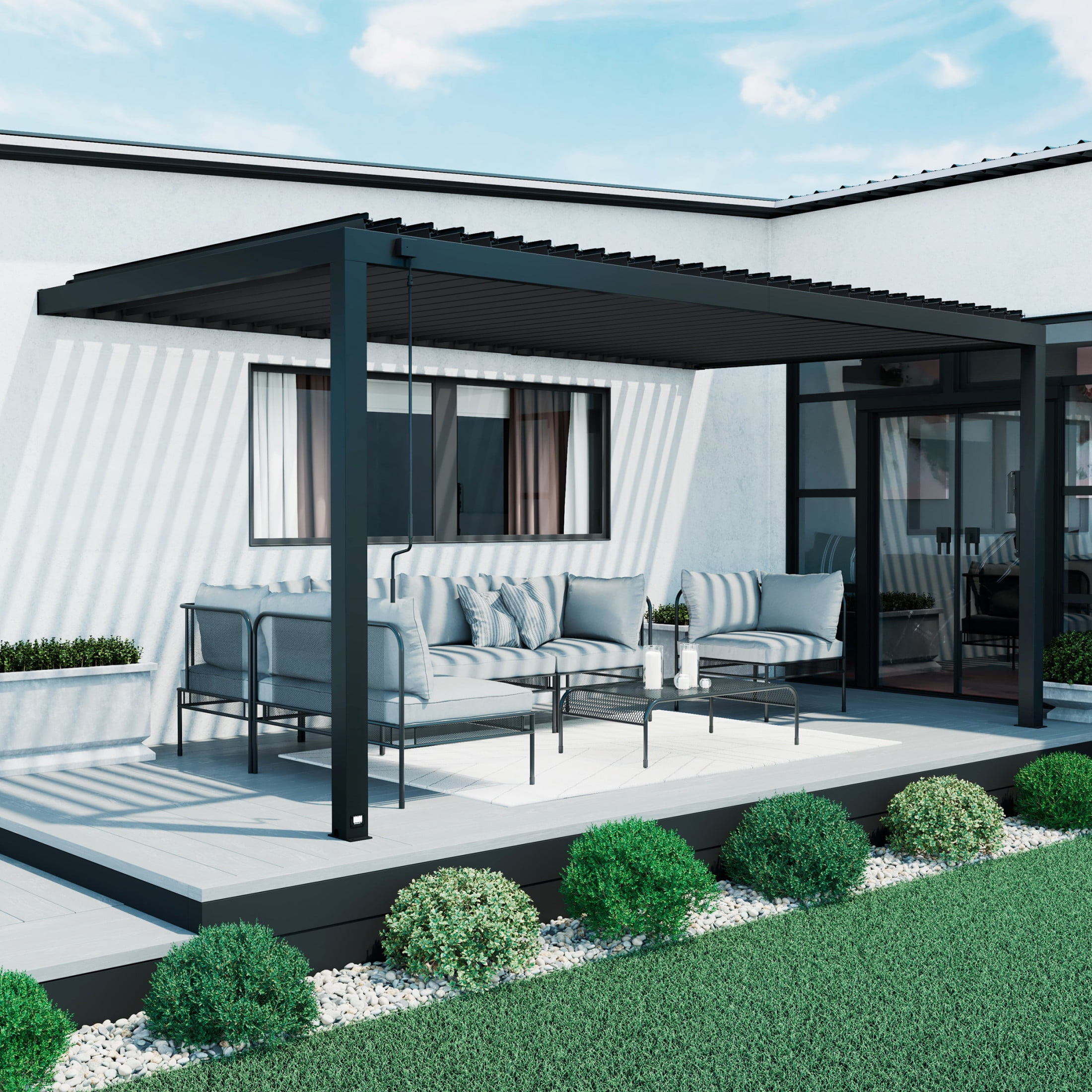 Backyard Discovery Evanston 18'x10' Steel Wall-Mounted Louvered Pergola, Adjustable Roof