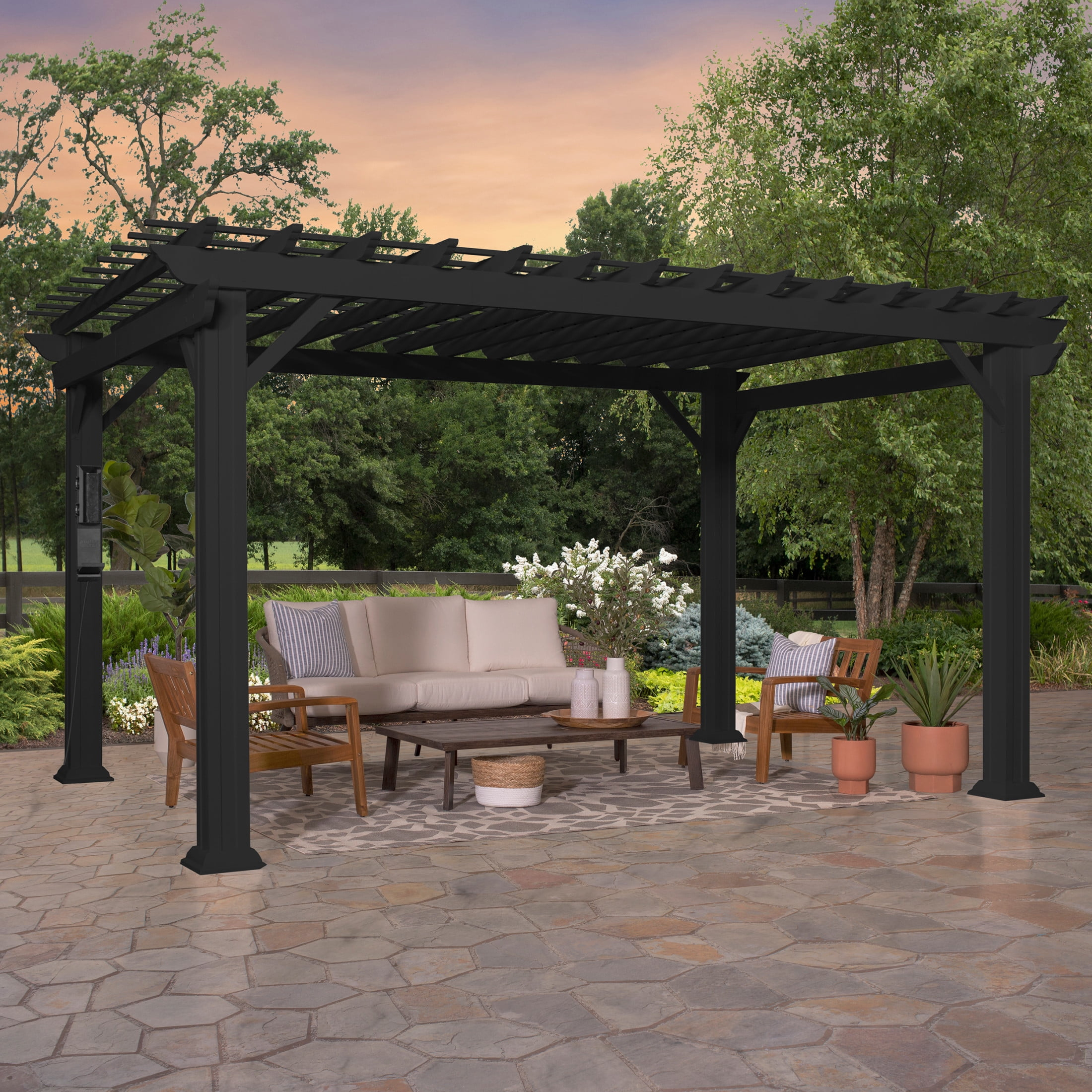 Backyard Discovery Stratford 14x10' Galvanized Steel Pergola, Shade Sail Canopy, PowerPort