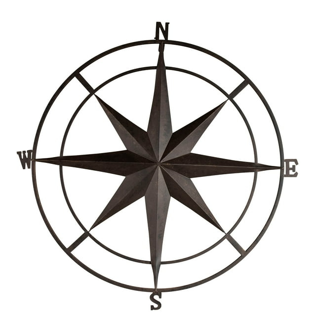 Backyard Expressions 30 Inch Compass Wall Plaque - Indoor/Outdoor - Vintage Black