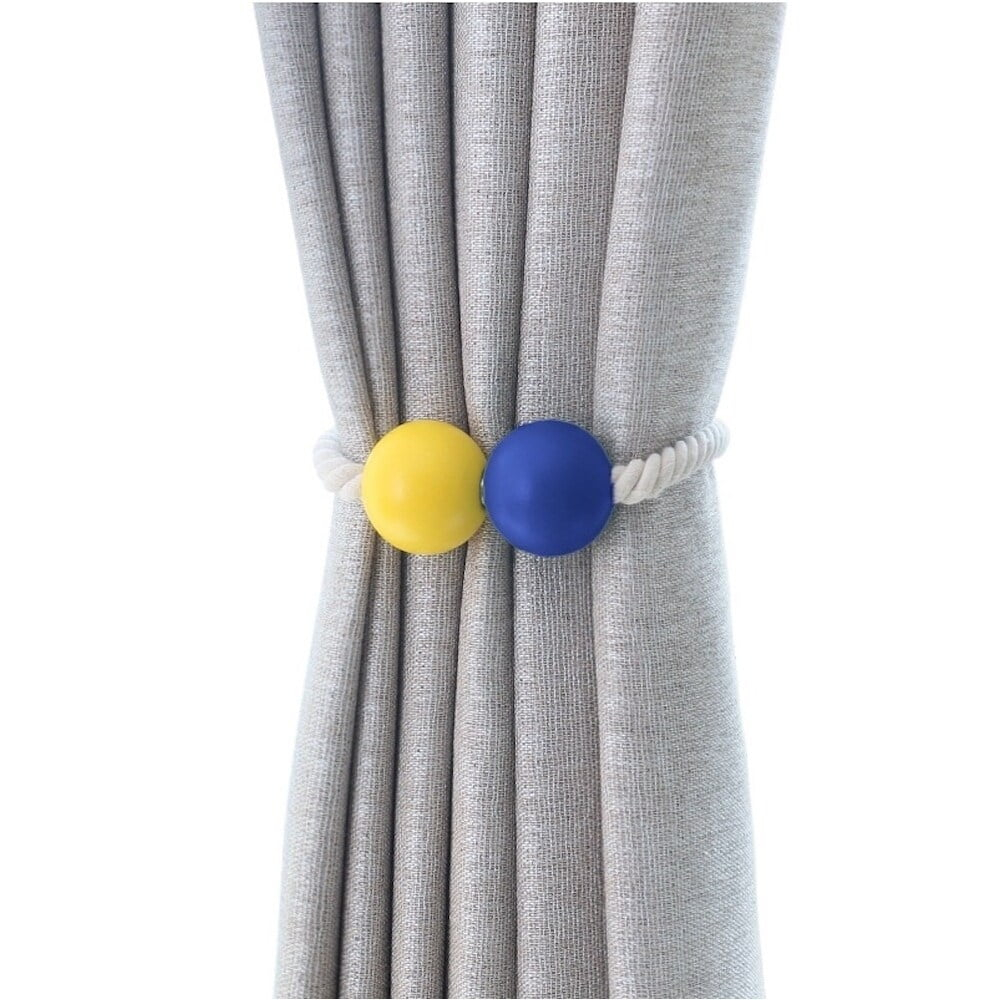 Bad Students Oberle Magnetic Ball Curtain Tieback (Set of 2) Yellow & Blue