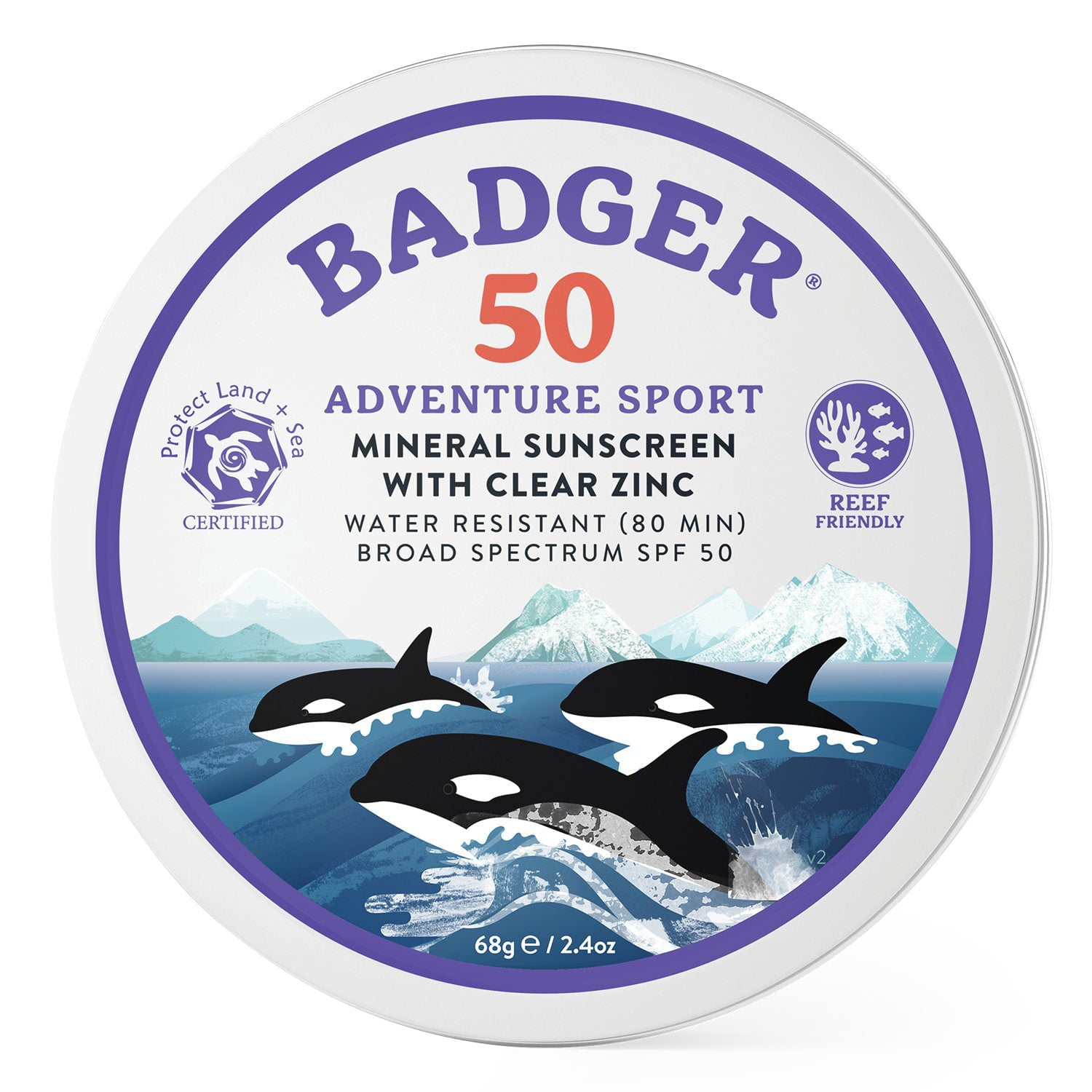 Badger Adventure Sport Sunscreen Cream, SPF 50, 2.4 oz