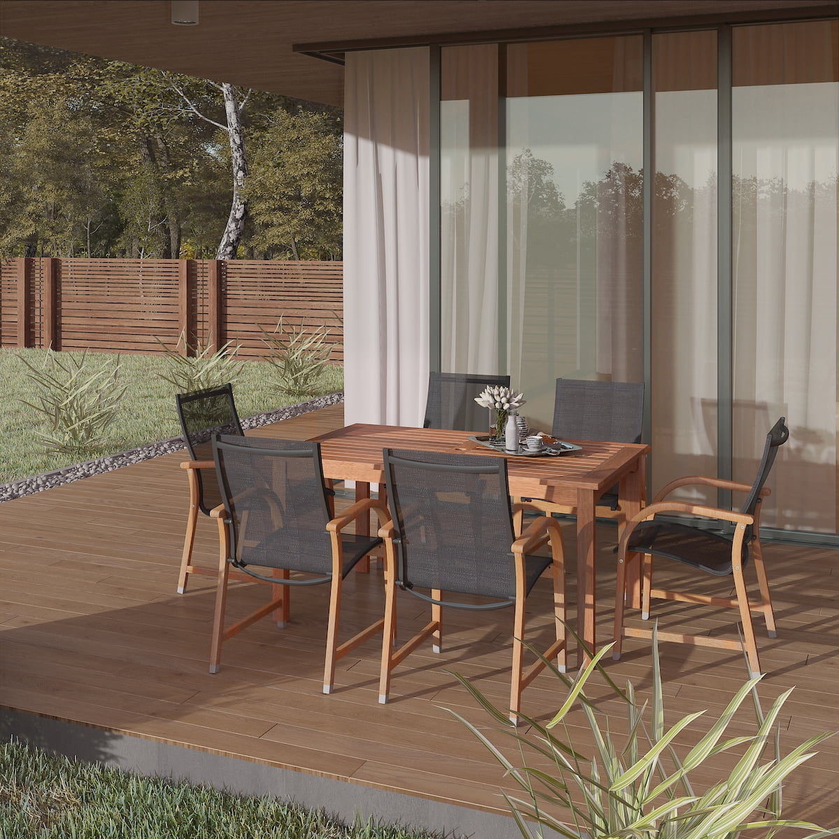 Amazonia 7Piece Adult Contemporary Solid Wood Dining Furniture Set Natural