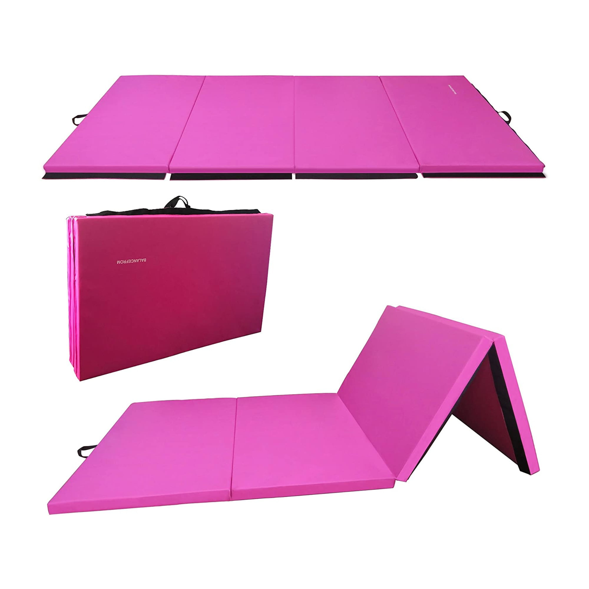 BalanceFrom All Purpose 4'x10'x2" Extra Thick High Density Anti Tear Gymnastics Gym Folding Exercise Aerobics Mats, Pink