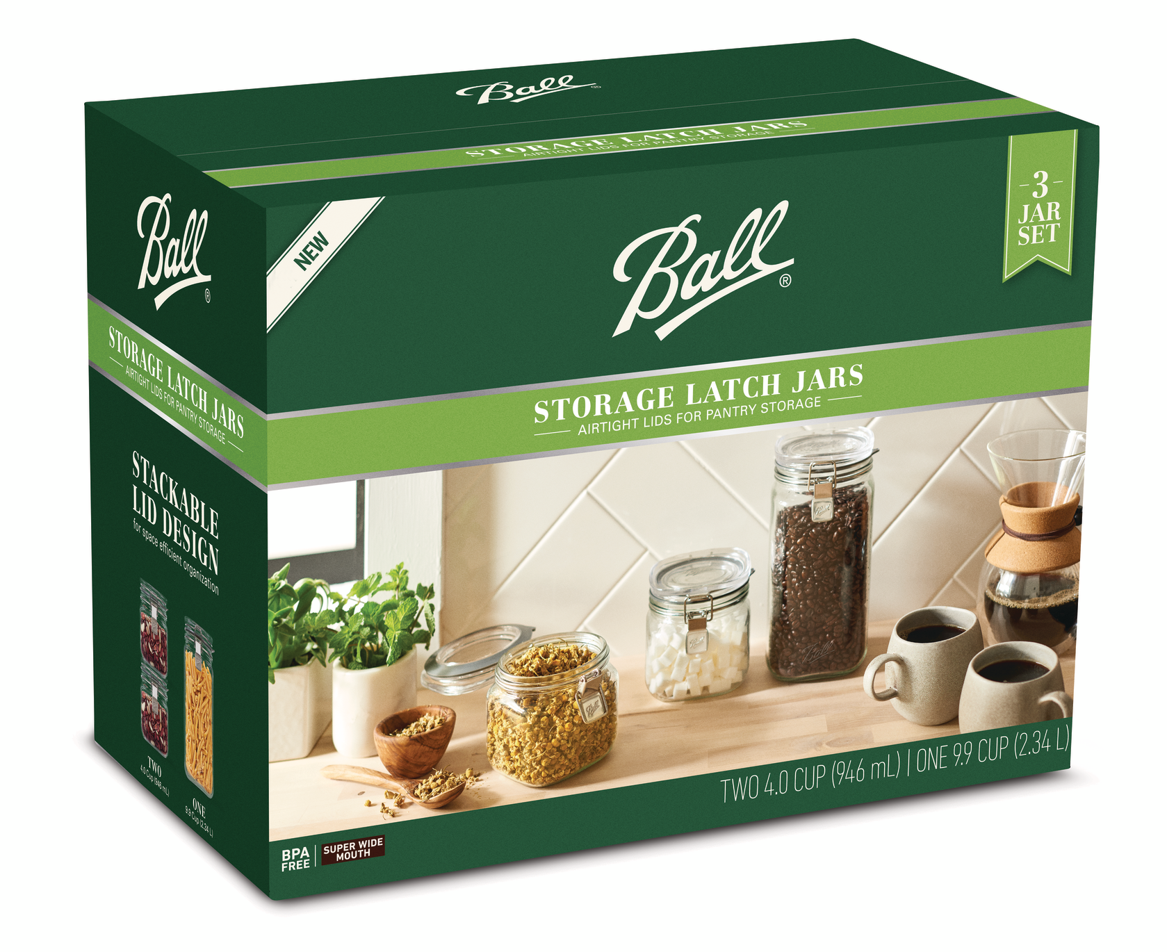 Ball Latch Jars, Glass Storage Jars, 3-Pack