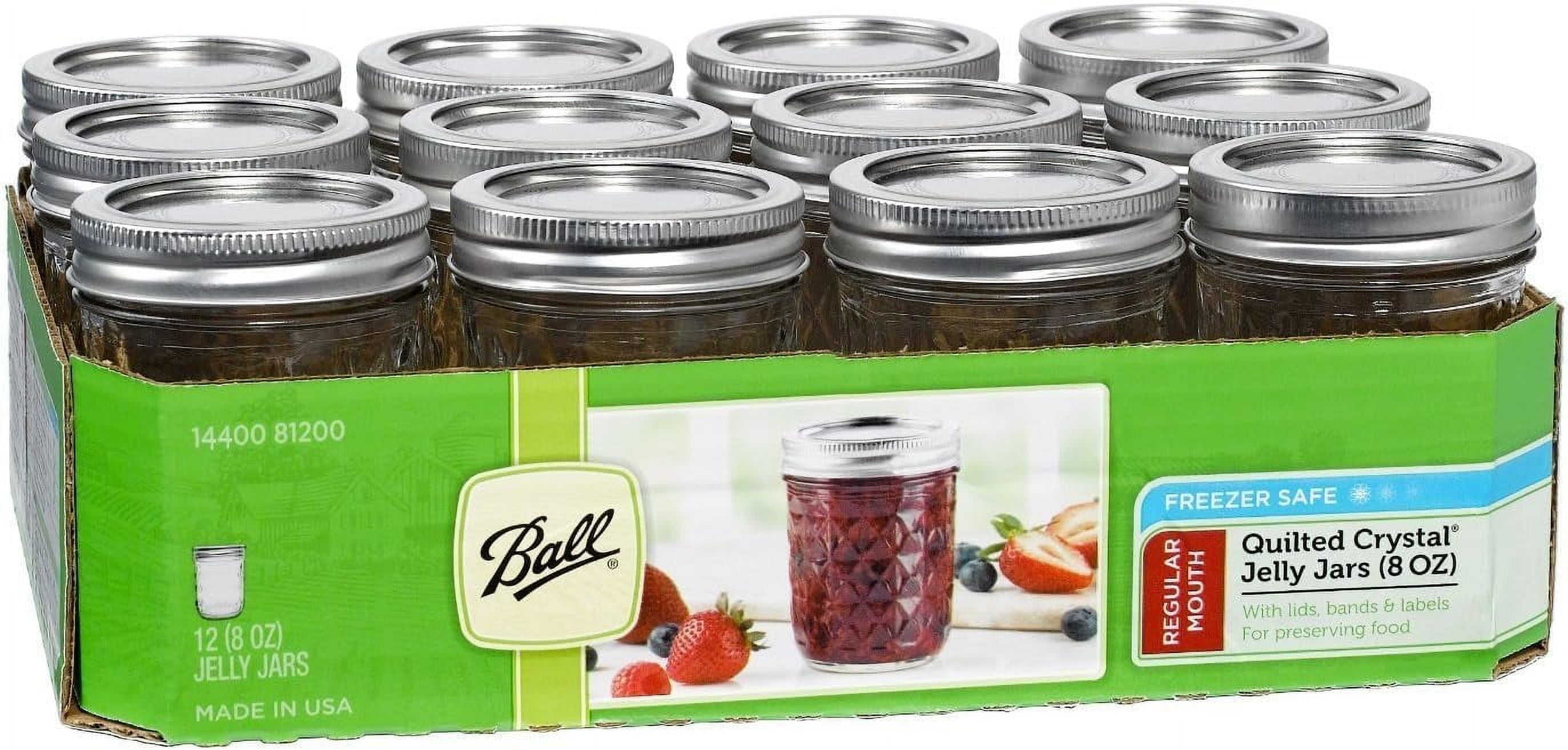 Ball Mason Glass Regular Mouth Half Pint 8 oz Jars with Lids and Bands, 12 Jars
