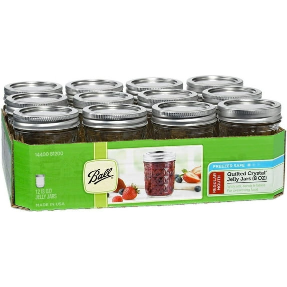Ball Mason Glass Regular Mouth Half Pint 8 oz Jars with Lids and Bands, 12 Jars