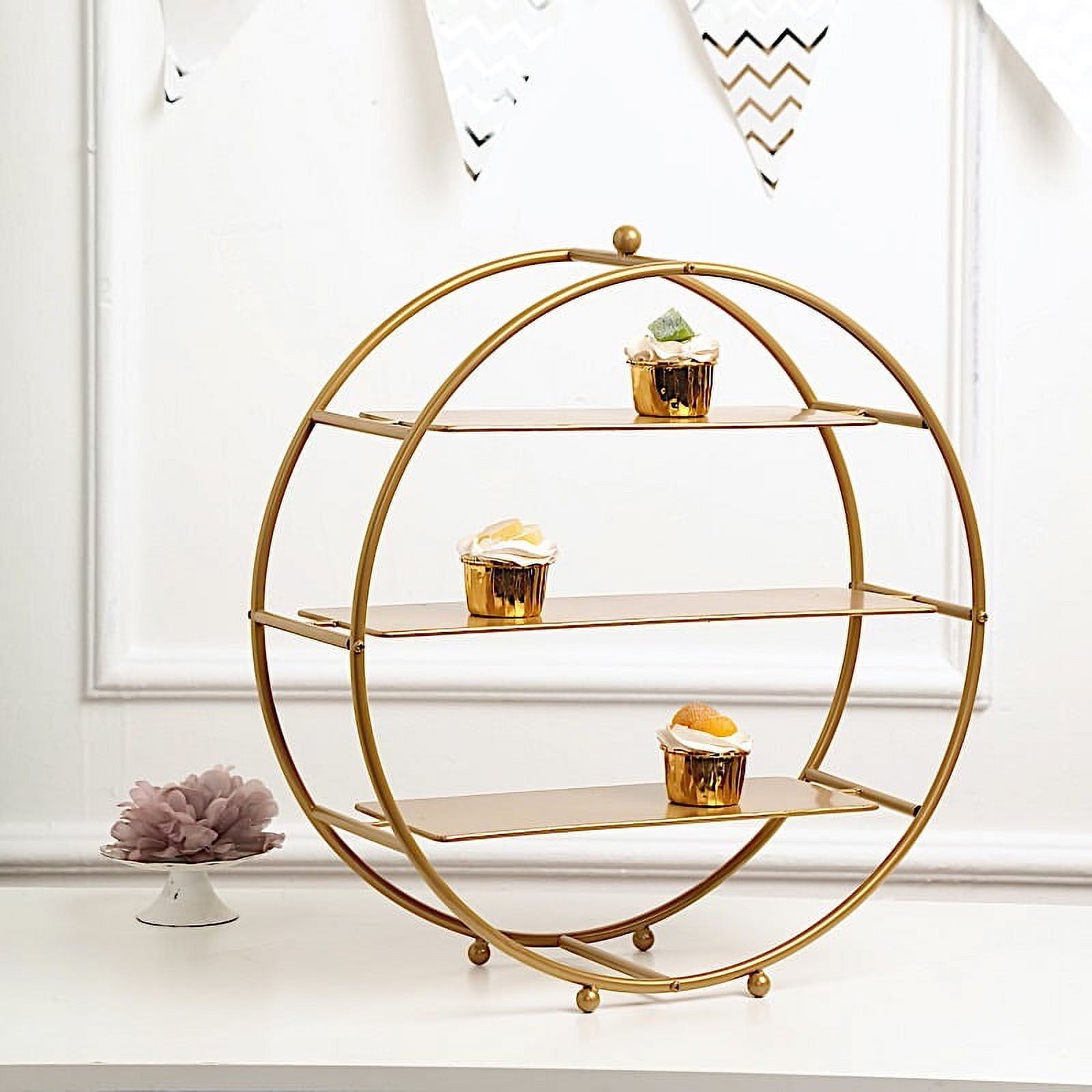 Balsa Circle 20.5" Round Metal 3 - Tier Wedding Pedestal Dessert Stand , Gold