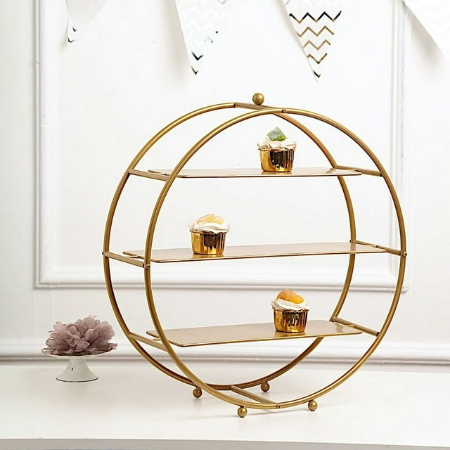 Balsa Circle 20.5" Round Metal 3 - Tier Wedding Pedestal Dessert Stand , Gold