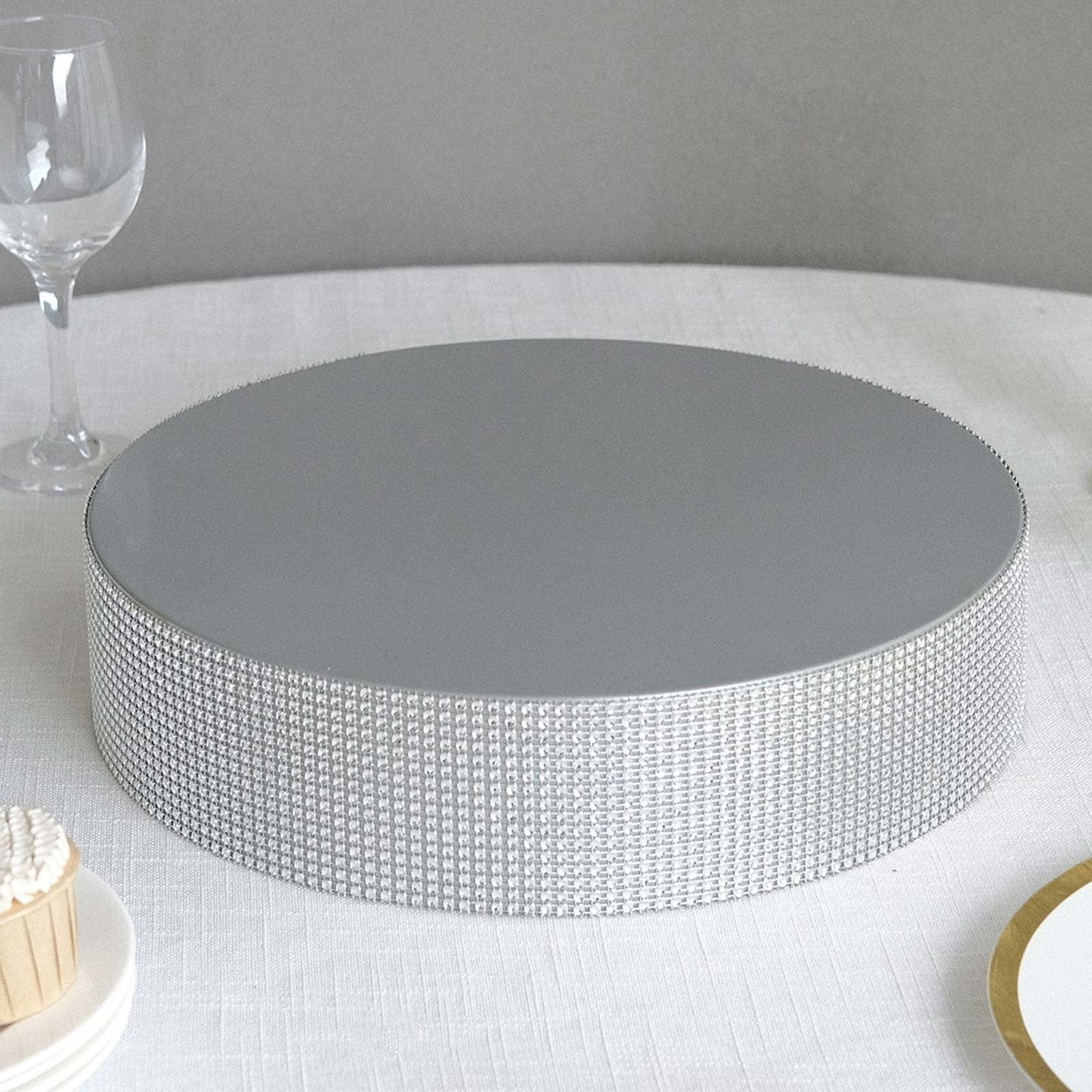 BalsaCircle 12" Silver Round Metal Pedestal Cake Stand with Rhinestones Party Display Dessert Riser Pedestal