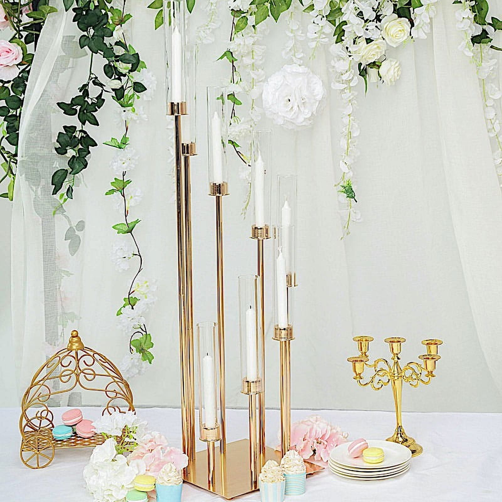Elegant 42" Gold Metal and Glass Candelabra Centerpiece
