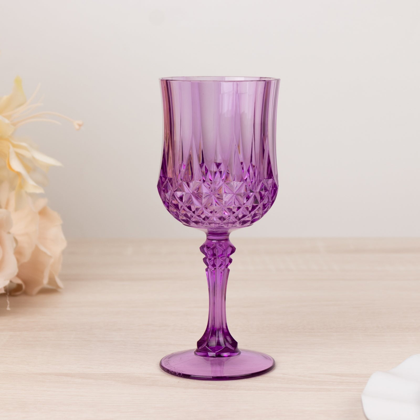 Efavormart 6-Pack Plastic Wine Glasses 8oz, Purple - Crystal Cut Shatterproof Cocktail Goblets Drinking Glasses