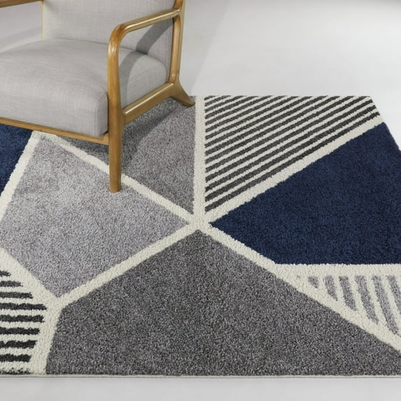 Balta Rafael Modern Geometric Area Rug Navy 5'3" x 7' 5' x 8'