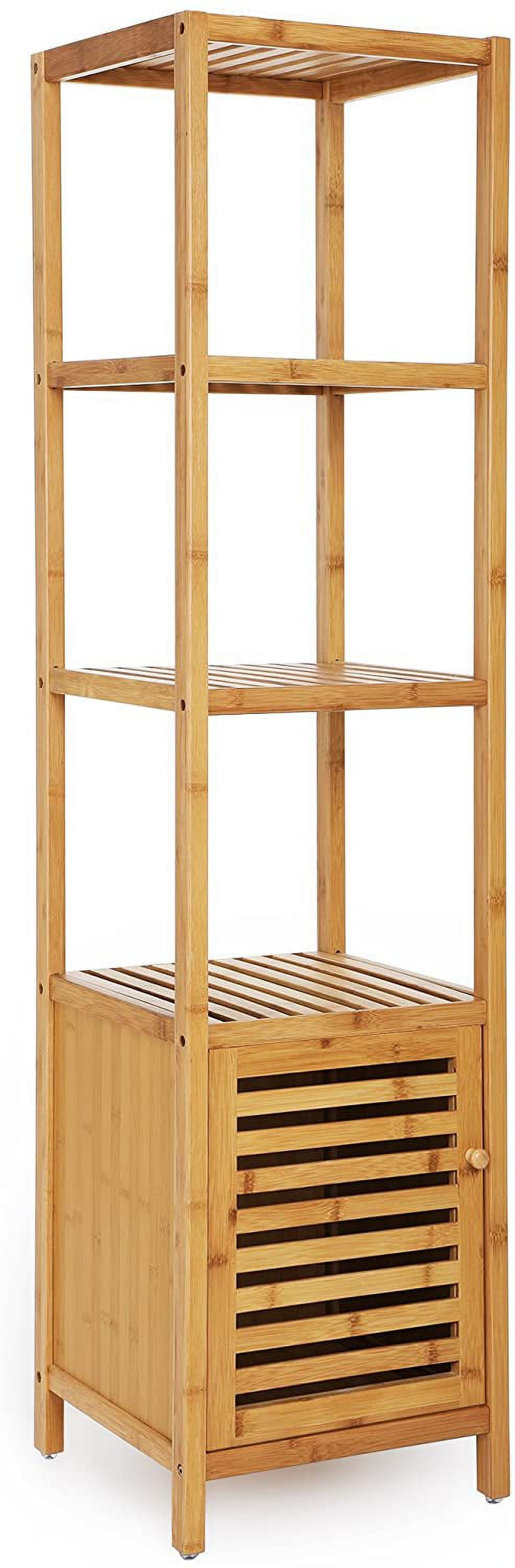 Bamboo Bathroom Storage Floor Cabinet, 4 Tiers Multifunctional Floor Shelving Unit, Free Standing Tower Corner Rack, Natural UBCB50Y