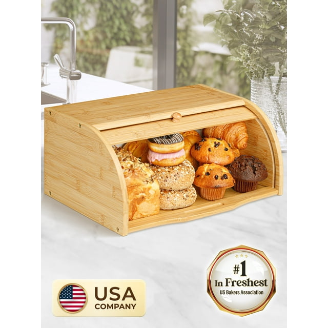 Bamboo Bread Box, Large Wooden Food Keeper for Kitchen Countertop , Storage Bin for Muffins & Bagels by Golden Nature