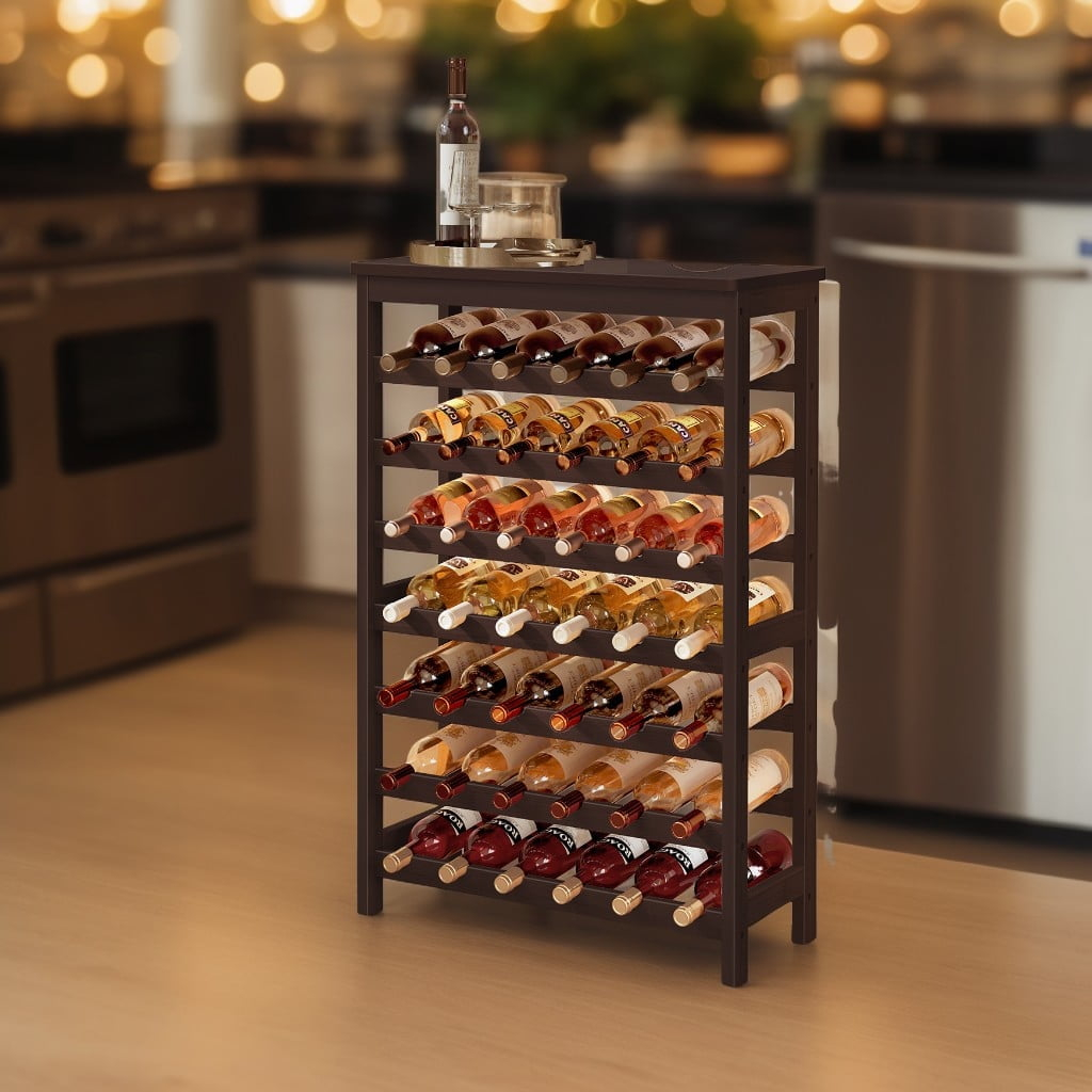 Espresso Bamboo 42-Bottle Free Standing Wine Rack