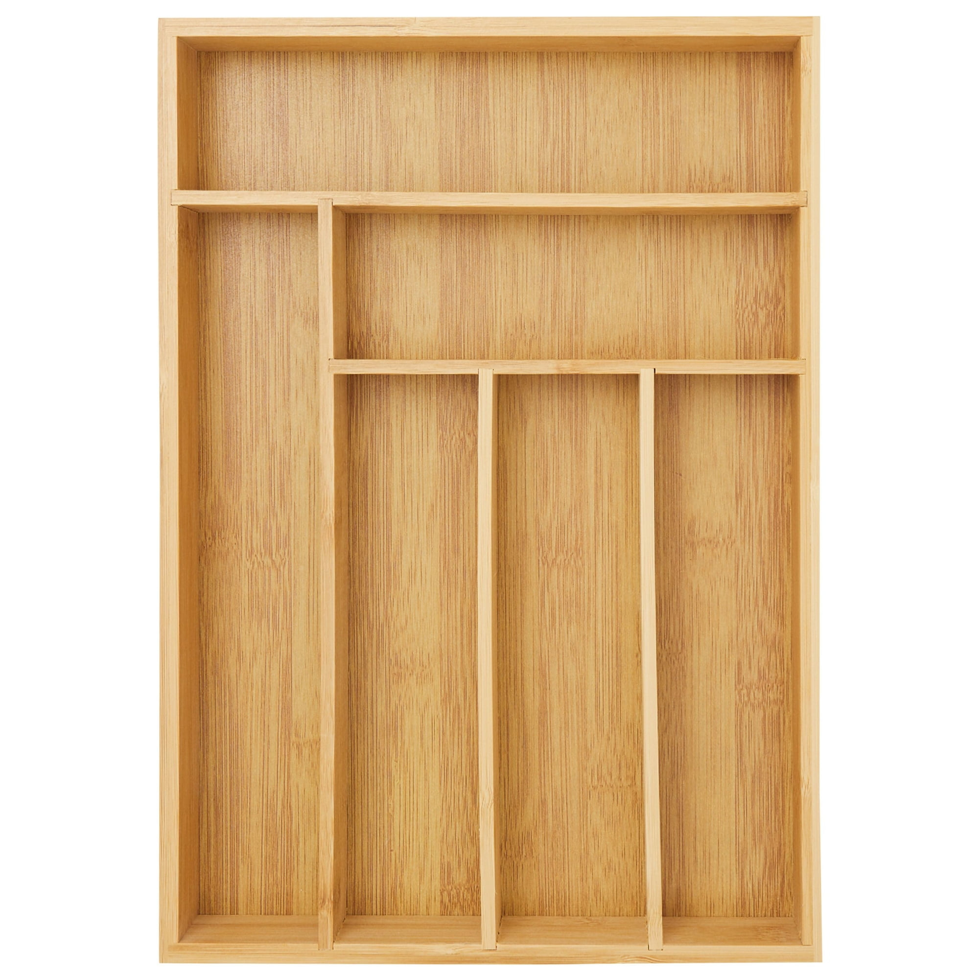 Bamboo Silverware Drawer Organizer with 6 Slots, Wooden Cutlery Tray Holder for Kitchen, Flatware, Utensils, 14.5 x 10.25 x 1.75 In