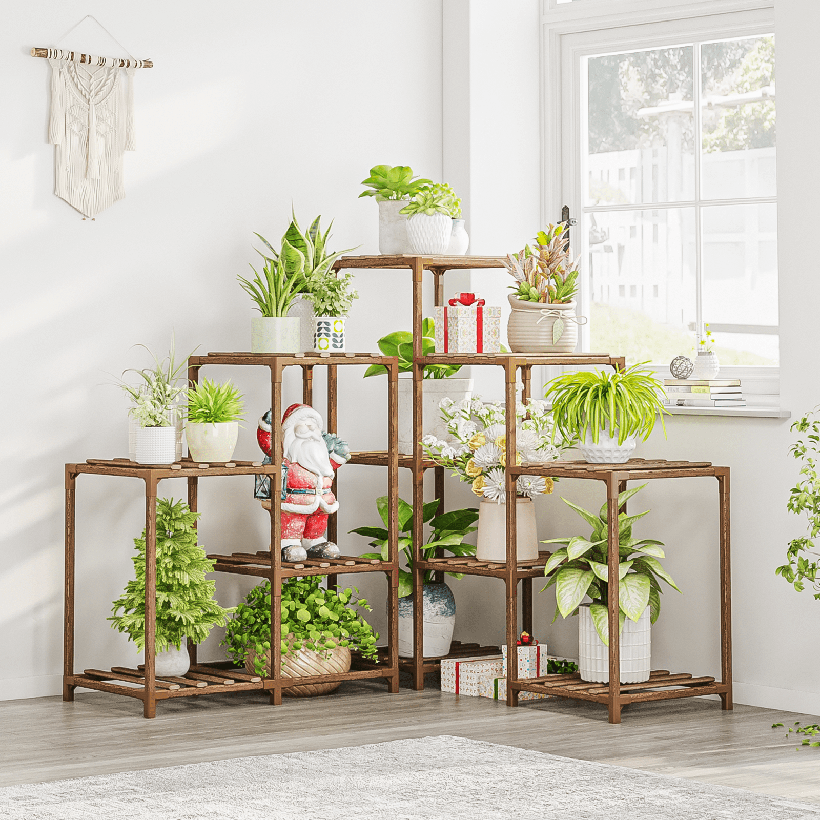 Bamworld Plant Stand Indoor Outdoor Tall 5-Tier Corner Plant Shelf 13 Potted Flower Shelves Wooden Plant Stands Garden Wood Plant Holder Rack for Living Room Balcony Patio Decor Gifts for Women Mom