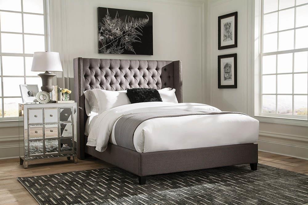 Coaster Bancroft Upholstered Wood & Fabric Queen Bed in Black/Gray