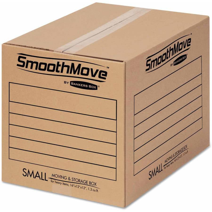 SmoothMove Basic Moving Boxes, Small Internal Dimensions: 12" Width x 16" Depth x 12" Height - External Dimensions: 12.3" Width x 16.5" Depth x 12.6" Height - Heavy Duty - Corrugated - Kraft, Black