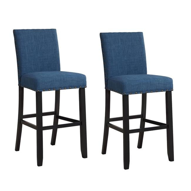 Bar Chair with Fabric Seat & Nailhead Trim, Blue - Set of 2