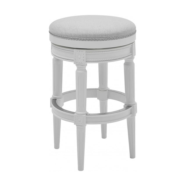 Bar Height Round Backless Stool in  White Fabric