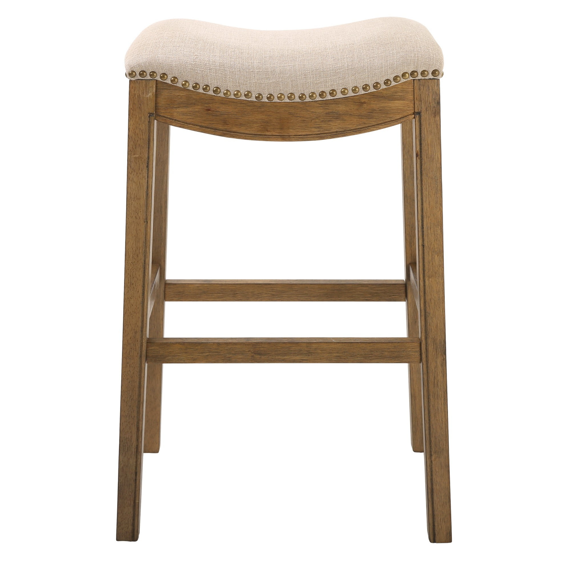 Bar Height Saddle Style Counter Stool with Cream Fabric & Nail Head Trim - 31 x 14.8 x 20.3 in.
