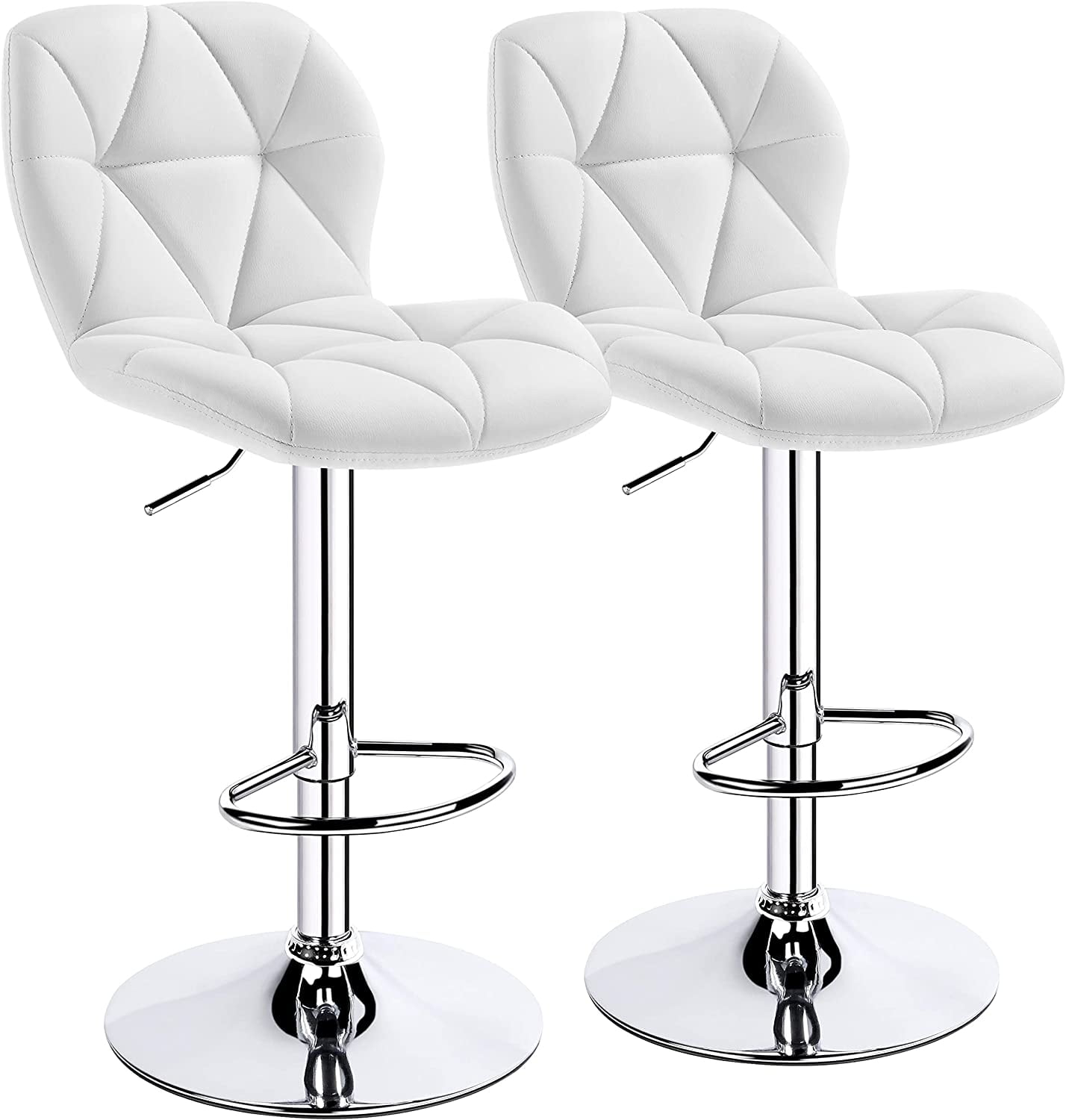 Yaheetech Barstools Set of 2, PU Leather Counter Stools Bar Chairs with Backrest, Height Adjustable Swivel Tall Chairs for Home Bar Kitchen Island, White