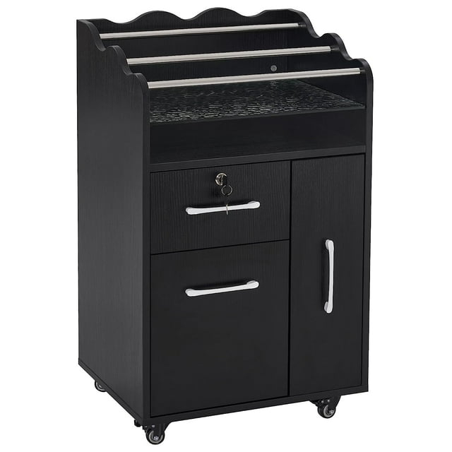 BarberPub Salon Trolley Makeup Organizer with Drawer and Cabinet